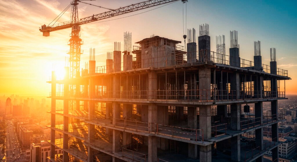 construction site sunset